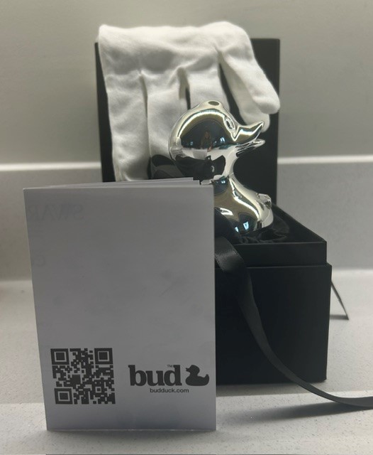 Silver duck boxed Bud Ducks Luxury Polyresin Swarovski Crystal Silver Duck