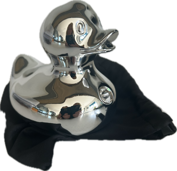 Silver duck with bag Bud Ducks Luxury Polyresin Swarovski Crystal Silver Duck