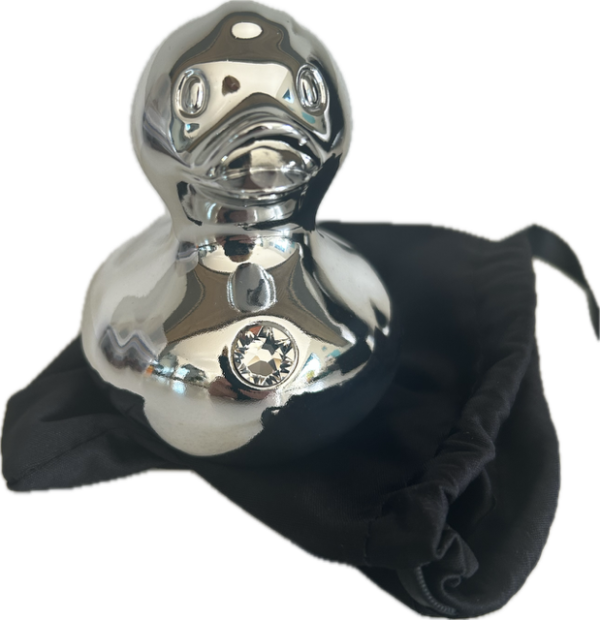 Silver duck with bag front Bud Ducks Luxury Polyresin Swarovski Crystal Silver Duck